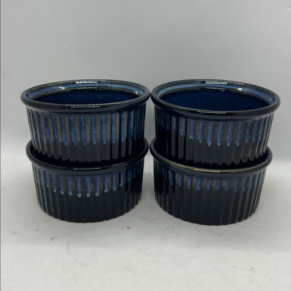 Basque Ceramique Andalusian Blue Ramekins Ceramic Stoneware Lot of 4 Preowned